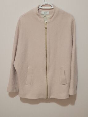 Reiss Pale Blush Wool Bomber Jacket with Gold Zip